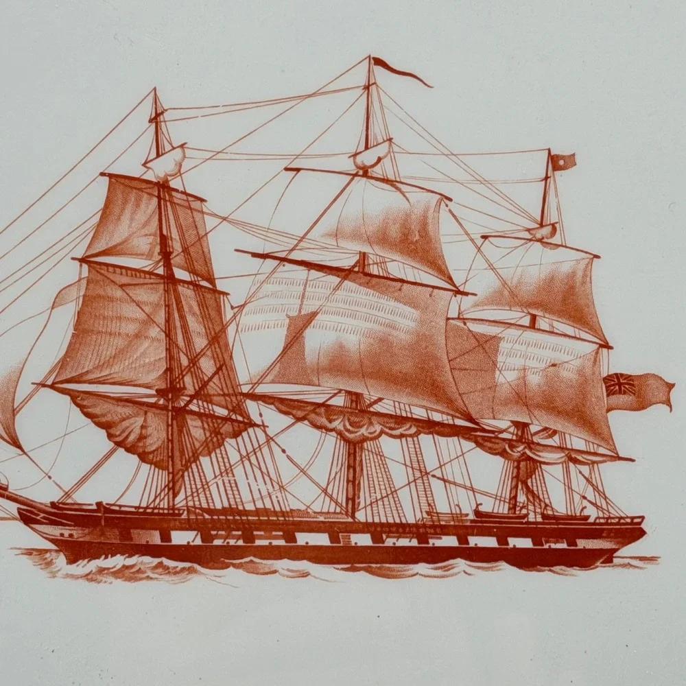 Vintage Spode Trade Winds Rust Red Ship Serving Platter 14